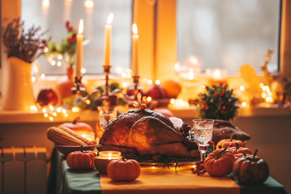 Classic,Usa,Thanksgiving,Day,Dinner,With,Holiday,Autumn,Decor,And